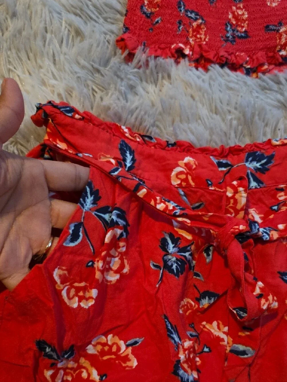 Justice Red Floral Smocked Top & Shorts Set